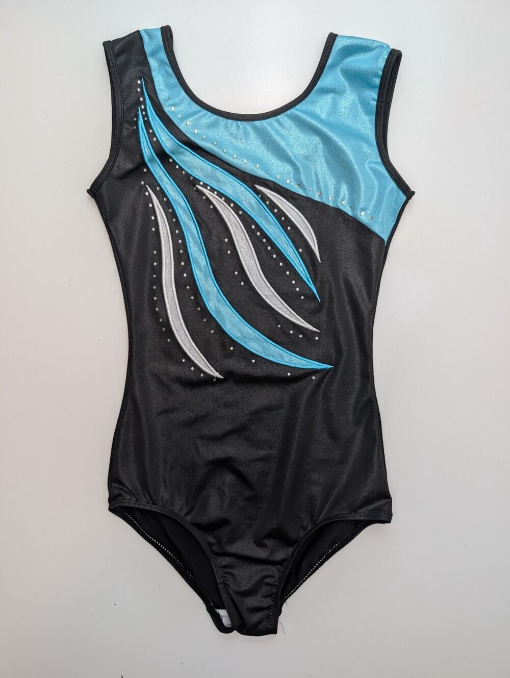 2KQL Girls Leotard Child Black Blue Iridescent Bling Sparkle Pattern Size 14